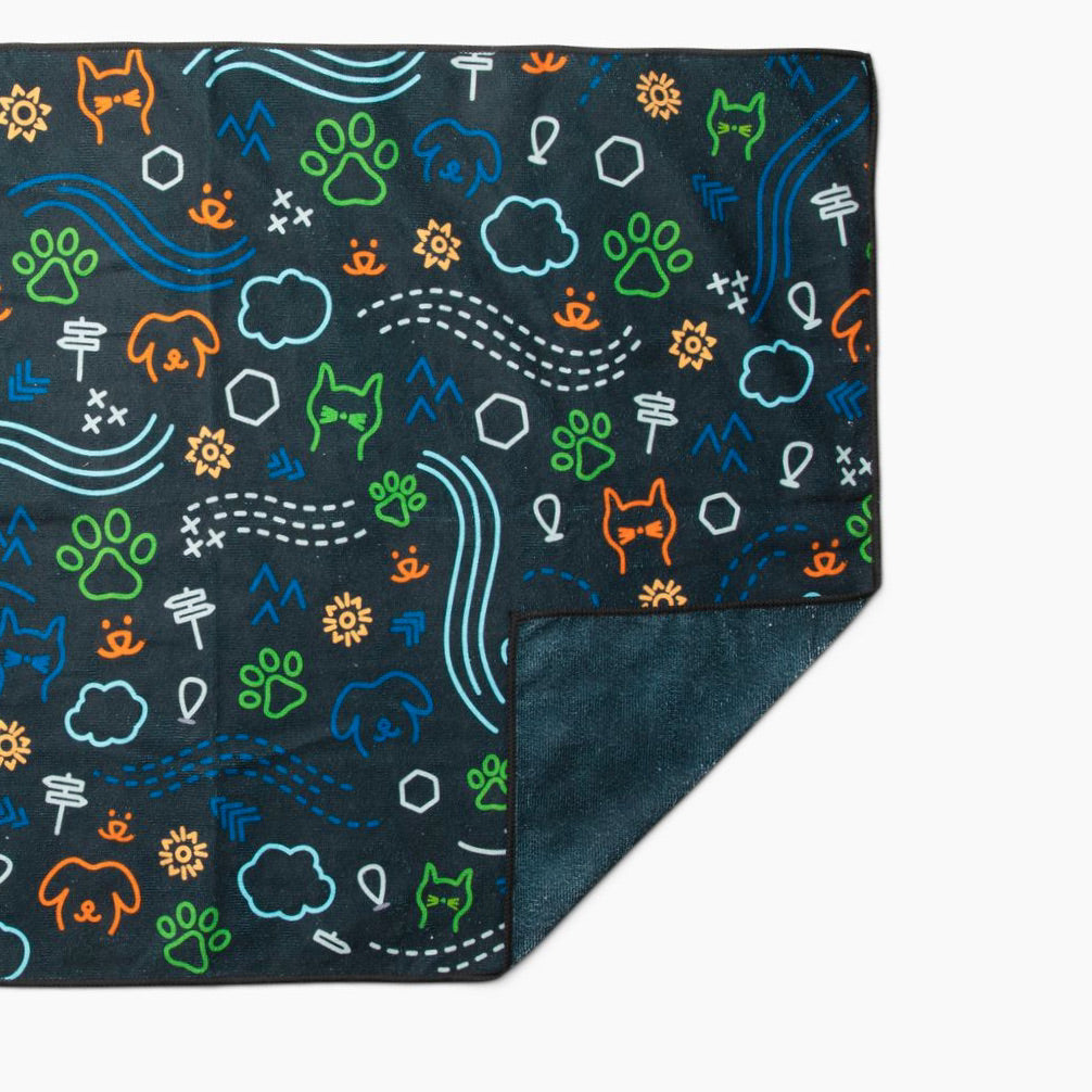 microfiber pet towel with back flipped over to show blank back