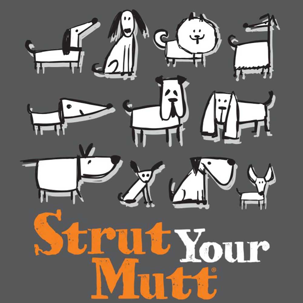 "Strut Your Mutt" cartoon dog design