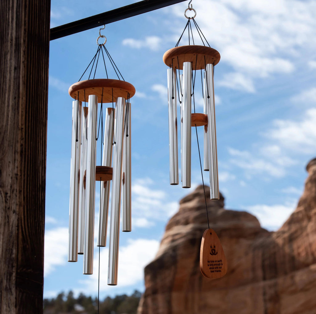 Woodstock Chimes Bestätigungs-Windspiel 'Love' – 6 Aluminiumröhren, Teak-Optik, 64 Cm, Für Garten & Balkon
